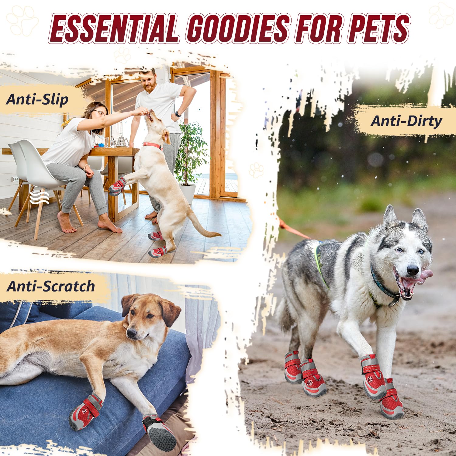Lukovee Dog Shoes For Large Small Medium Dogs, Breathable Dog Booties For Summer Hot Pavement, Adjustable Anti-Slip Rubber Paw P